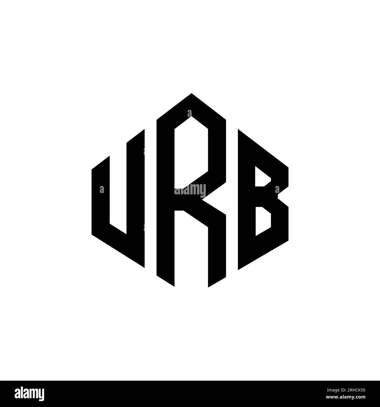 Logo URB Letter con forma poligonale. Design con logo a forma di cubo e poligono URB. Modello con logo vettoriale esagonale URB in bianco e nero. URB monogr Illustrazione Vettoriale
