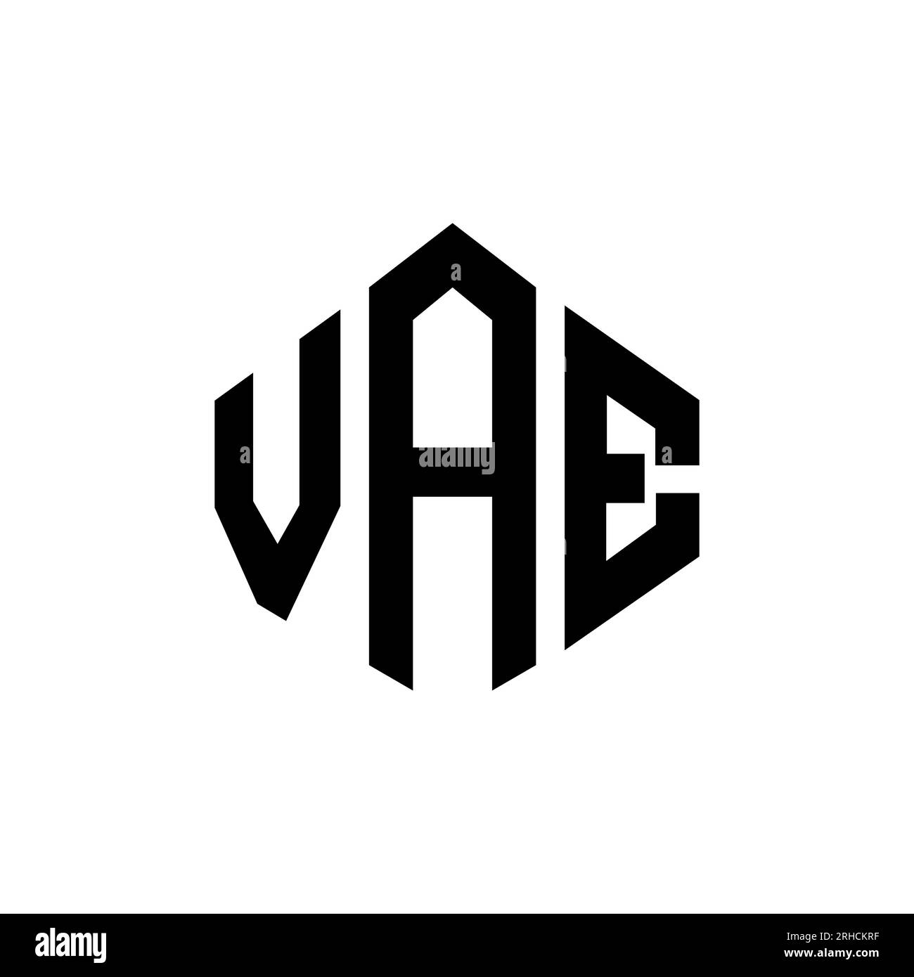 Logo VAE Letter con forma poligonale. Design del logo a forma di cubo e poligono VAE. Modello con logo vettoriale esagonale VAE in bianco e nero. VAE monogr Illustrazione Vettoriale