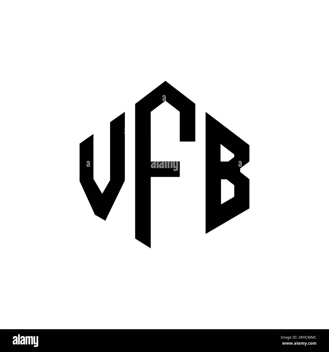 Logo VFB Letter con forma poligonale. Design con logo a forma di cubo e poligono VFB. Modello con logo vettoriale esagonale VFB in bianco e nero. VFB monogr Illustrazione Vettoriale