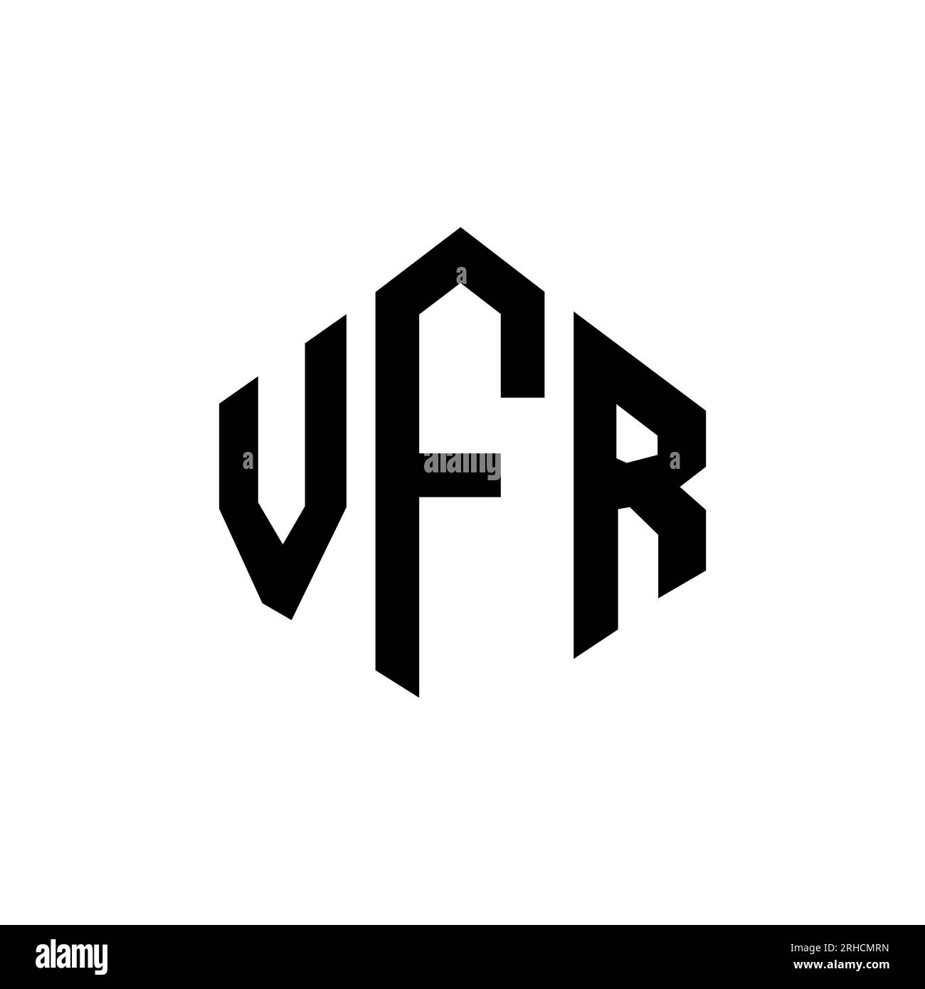 Logo VFR Letter con forma poligonale. Design con logo a forma di cubo e poligono VFR. Modello con logo vettoriale esagonale VFR in bianco e nero. VFR monogr Illustrazione Vettoriale