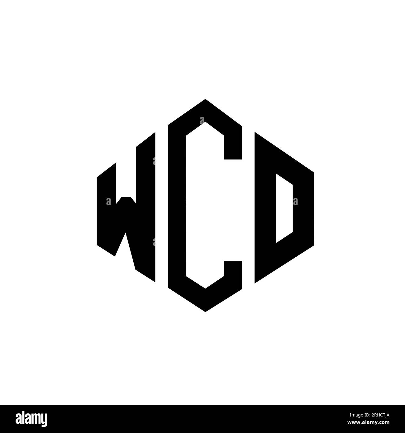 Logo WCO Letter con forma poligonale. Design con logo a forma di cubo e poligono WCO. Modello con logo vettoriale esagonale WCO in bianco e nero. WCO monogr Illustrazione Vettoriale