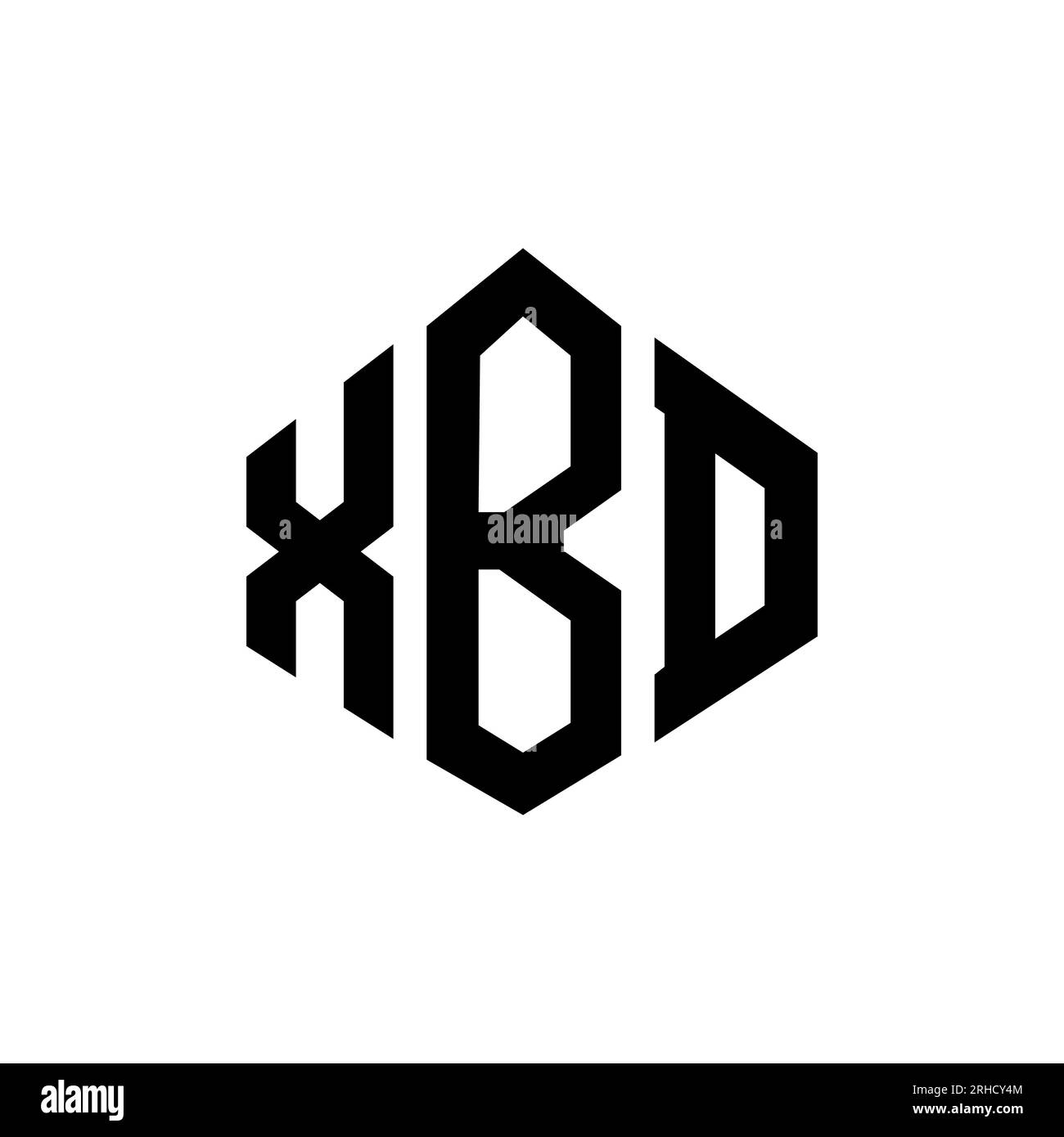 Logo XBD Letter con forma poligonale. Design del logo a forma di cubo e poligono XBD. Modello con logo vettoriale esagonale XBD in bianco e nero. Monogr XBD Illustrazione Vettoriale