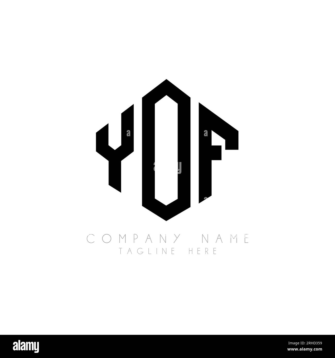 Logo YOF Letter con forma poligonale. Monogramma del logo del poligono YOF. Logo cubo YOF. Modello con logo vettoriale esagonale YOF in bianco e nero. Illustrazione Vettoriale