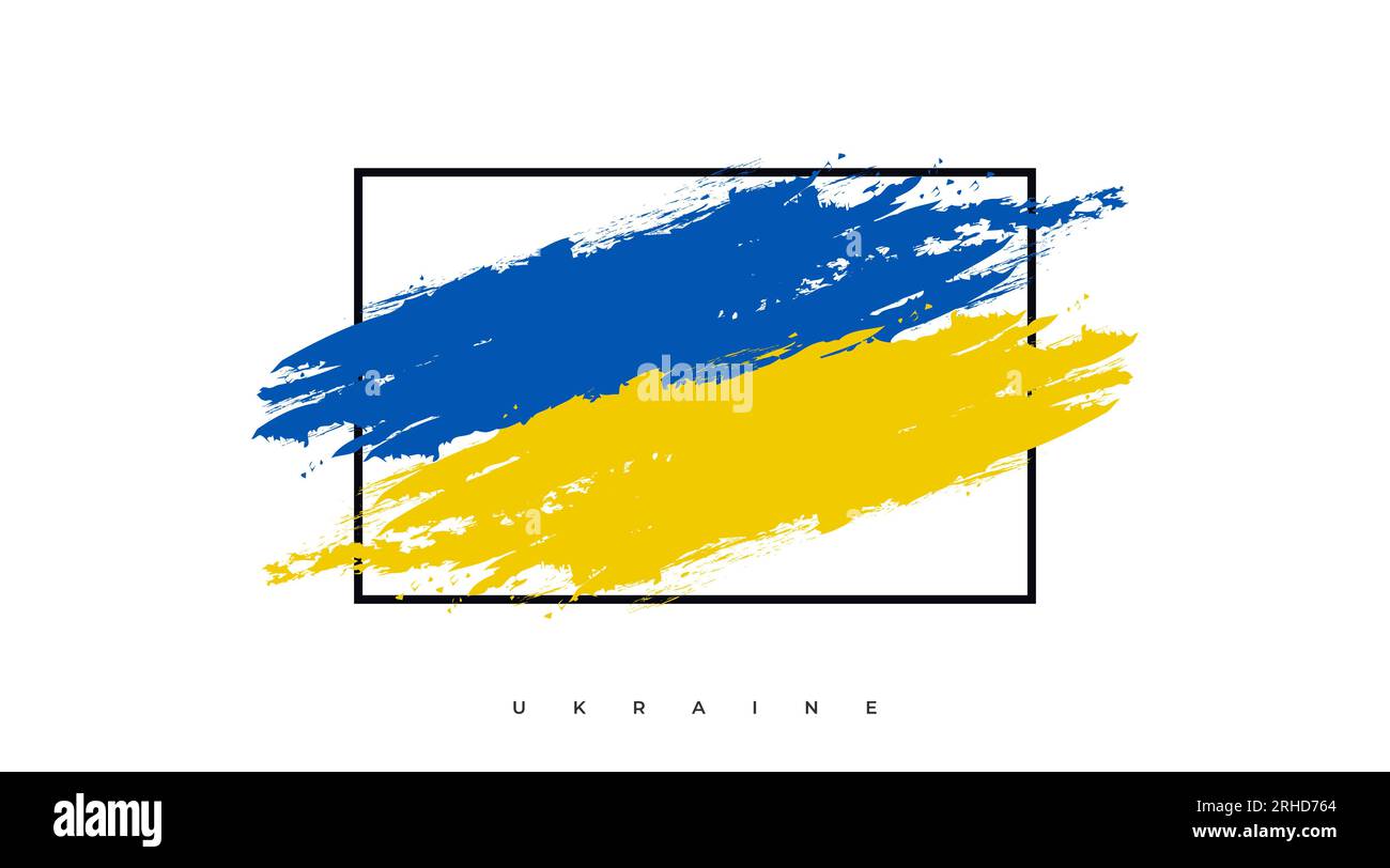 Bandiera Ucraina con concetto di pennello. Bandiera dell'Ucraina in stile Grunge. Prega per l'Ucraina. Pennello dipinto a mano bandiera Ucraina Paese Illustrazione Vettoriale