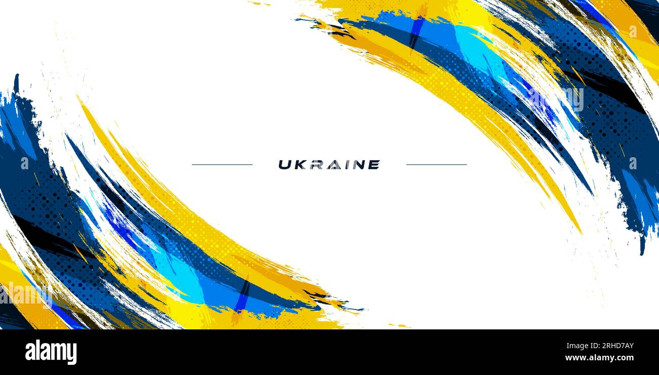 Bandiera Ucraina con concetto di Grunge e pennello isolato su sfondo bianco. Sfondo Ucraina con stile pennello ed effetto mezzitoni Illustrazione Vettoriale
