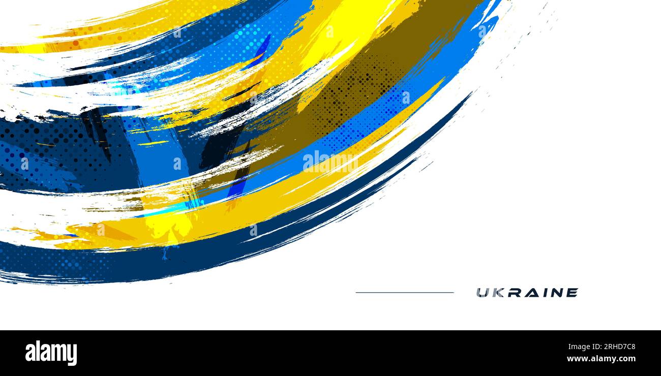 Bandiera Ucraina con concetto di Grunge e pennello isolato su sfondo bianco. Sfondo Ucraina con stile pennello ed effetto mezzitoni Illustrazione Vettoriale