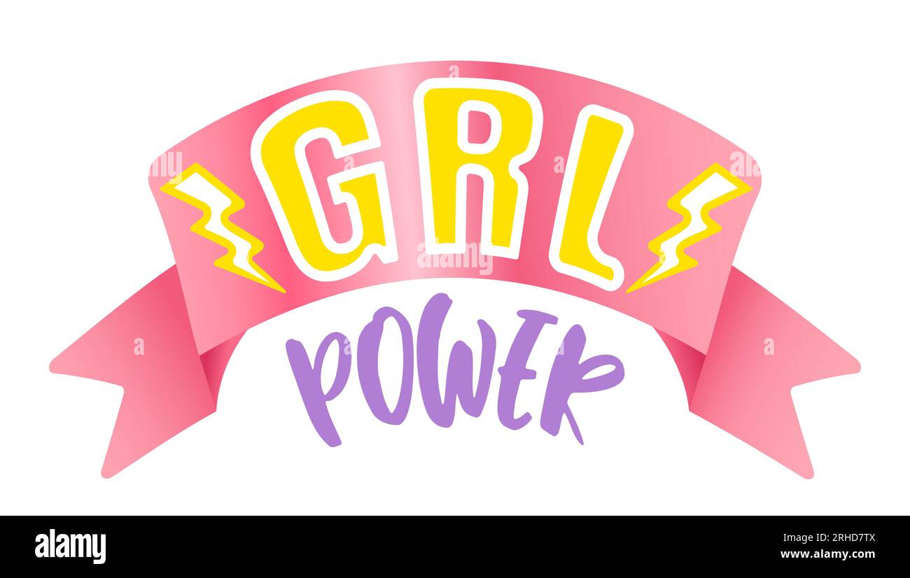 Logo Vector vintage con nastro rosa. Emblema retrò per lo sport femminile. Poster del potere della ragazza con nastro rosa Illustrazione Vettoriale