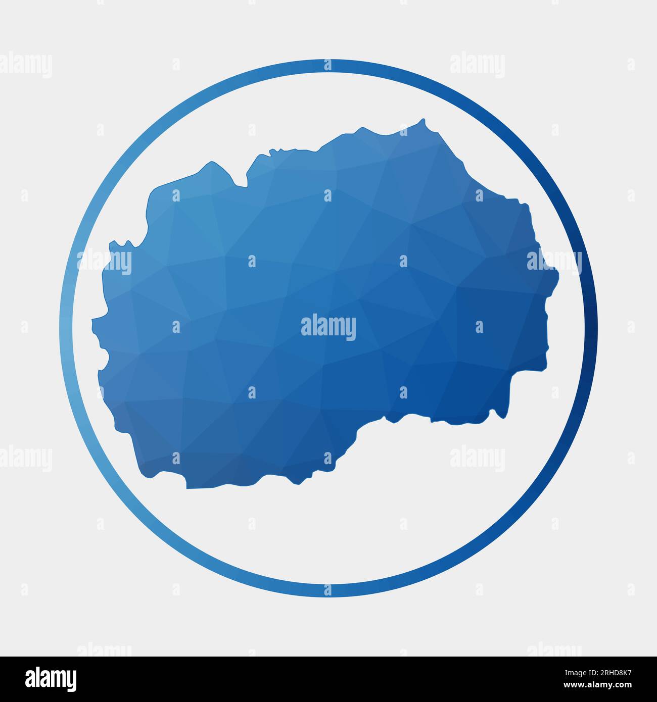 Icona Macedonia. Mappa poligonale del paese in anello gradiente. Segno rotondo basso Poly Macedonia. Illustrazione vettoriale. Illustrazione Vettoriale