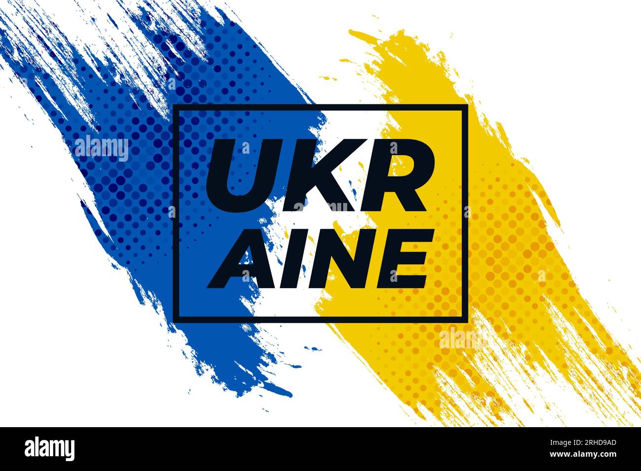 Bandiera Ucraina con concetto di pennello. Bandiera dell'Ucraina in stile Grunge e Halftone isolata su sfondo bianco Illustrazione Vettoriale