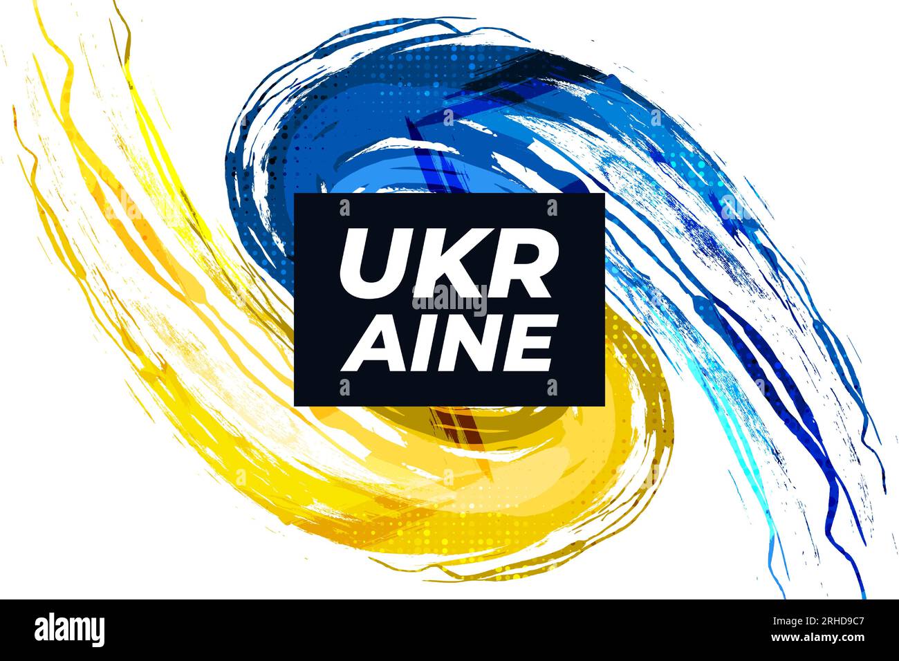 Sfondo Ucraina con stile pennello ed effetto mezzitoni. Bandiera Ucraina con concetto di Grunge e pennello isolato su sfondo bianco Illustrazione Vettoriale