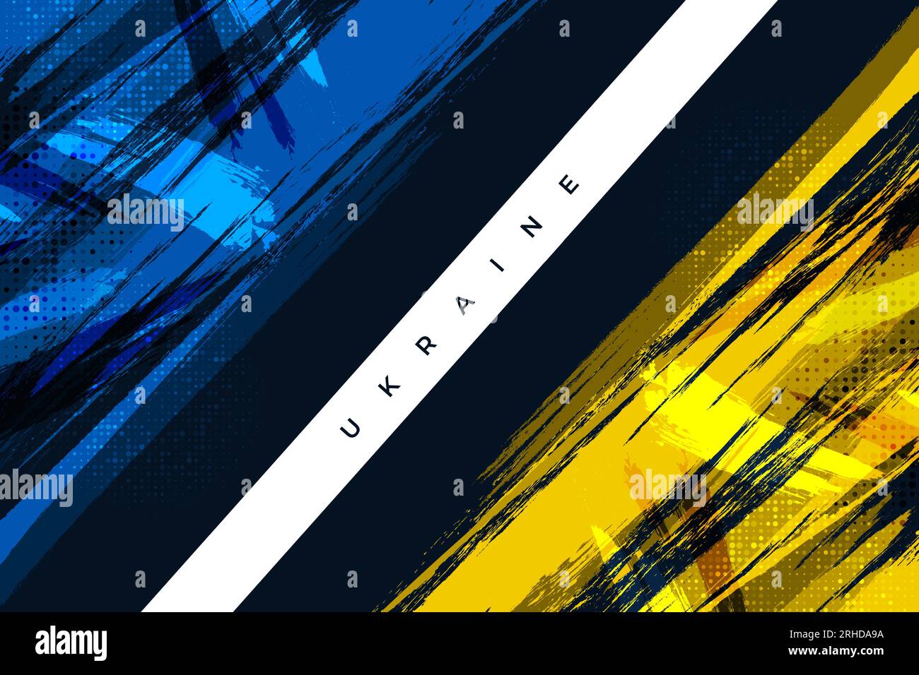 Bandiera Ucraina con concetto di grunge e pennello isolato su sfondo scuro. Sfondo Ucraina con stile pennello ed effetto mezzitoni Illustrazione Vettoriale