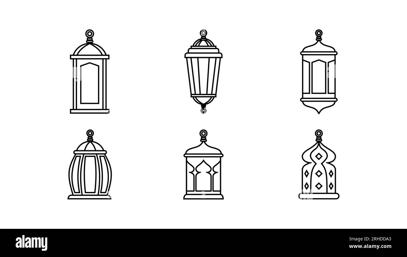 Sei lanterne ramadan isolate su sfondo bianco. Illustrazione Vettoriale