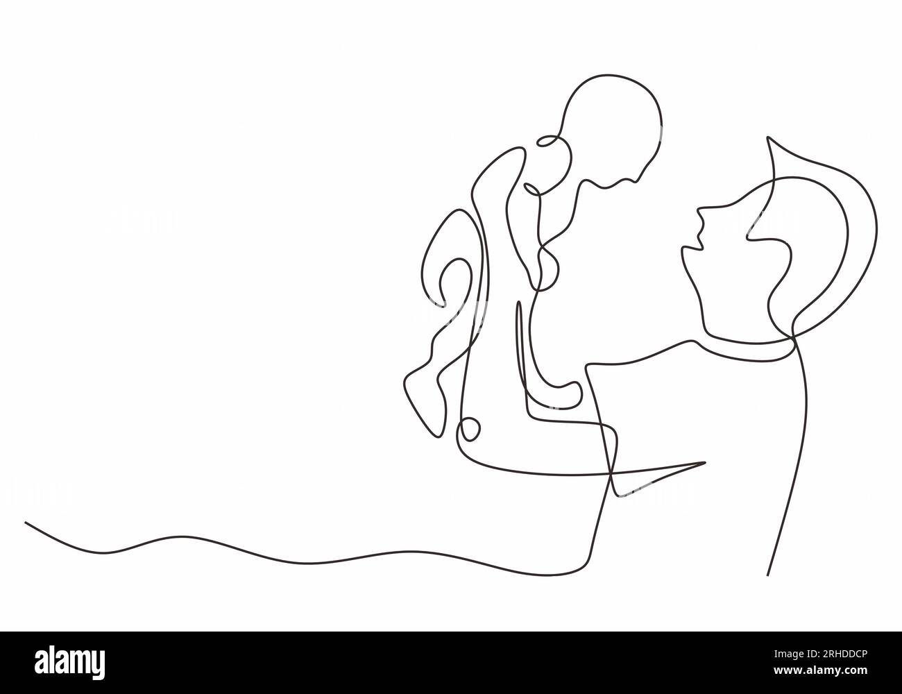 Papa' e bambino a una linea che disegna il giorno felice del padre. Bambino nato con padre continuo disegnato a mano singolo tema famiglia illustrazione vettoriale. Illustrazione Vettoriale