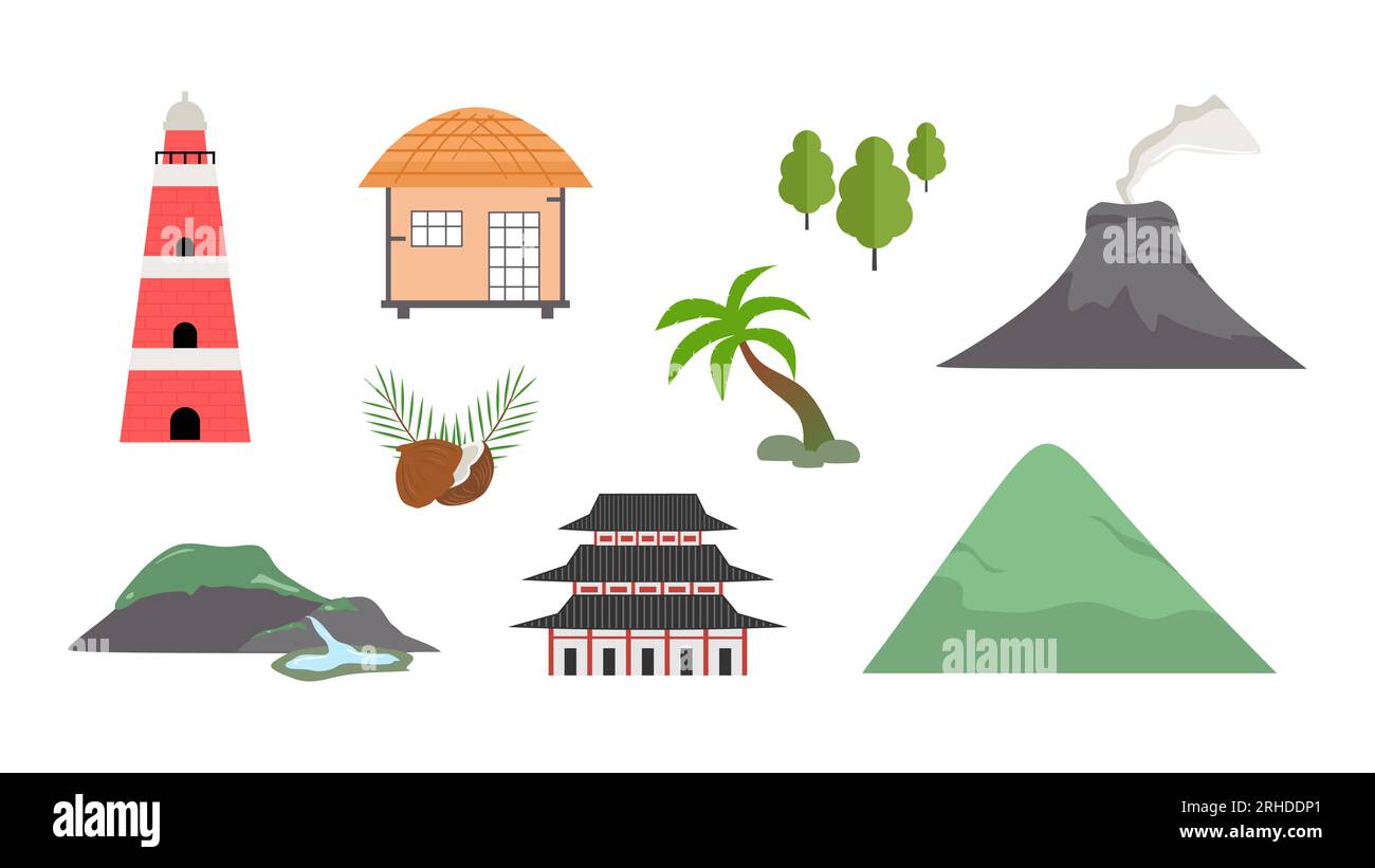 Benvenuto nel contesto degli elementi dell'isola di jeju. Benvenuto in Corea del Sud Illustrazione Vettoriale