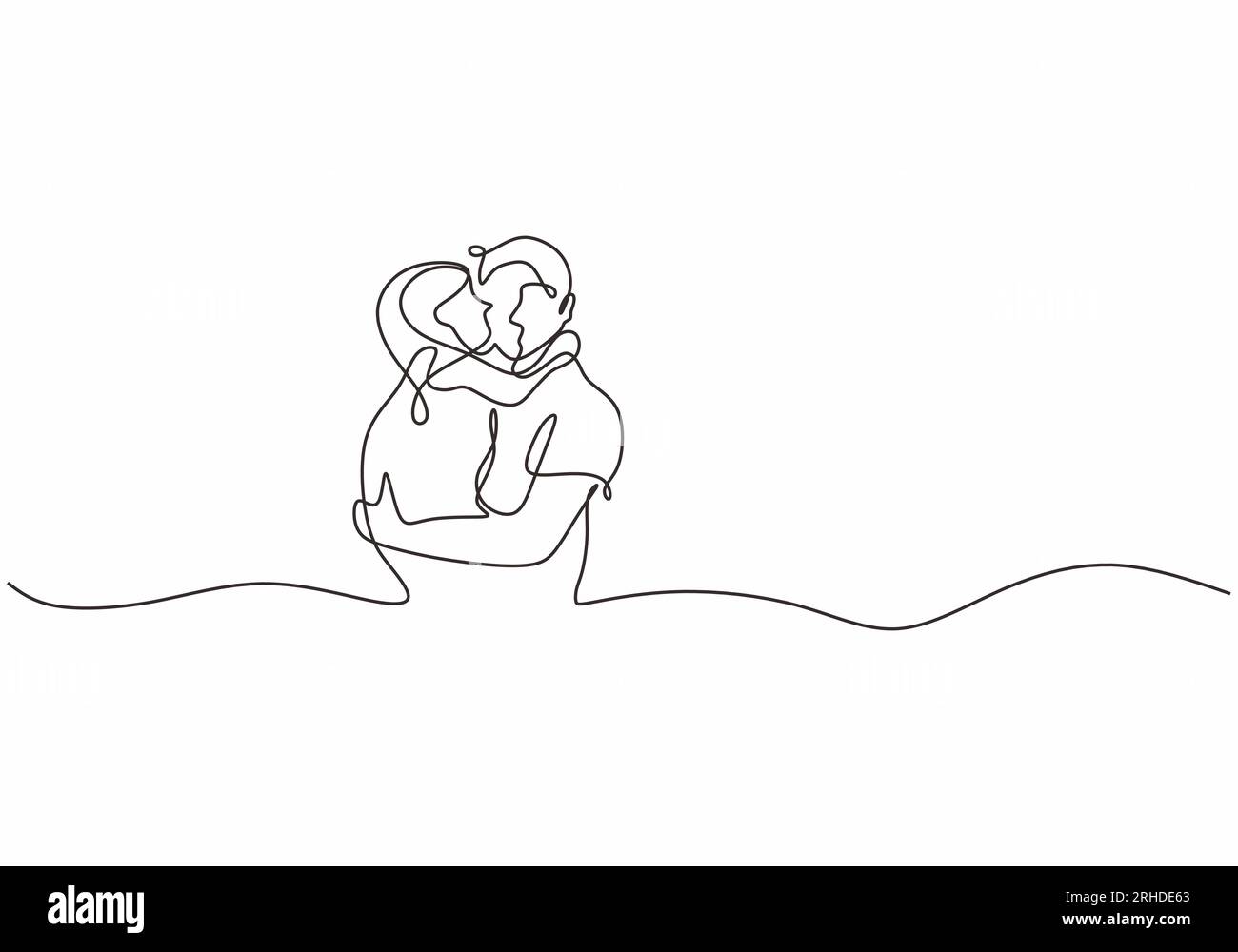 Padre e figlia, disegno a una linea. Minimalista e continuo disegnato a mano da papà e bambino. Tema famiglia con amore e cura. Illustrazione Vettoriale