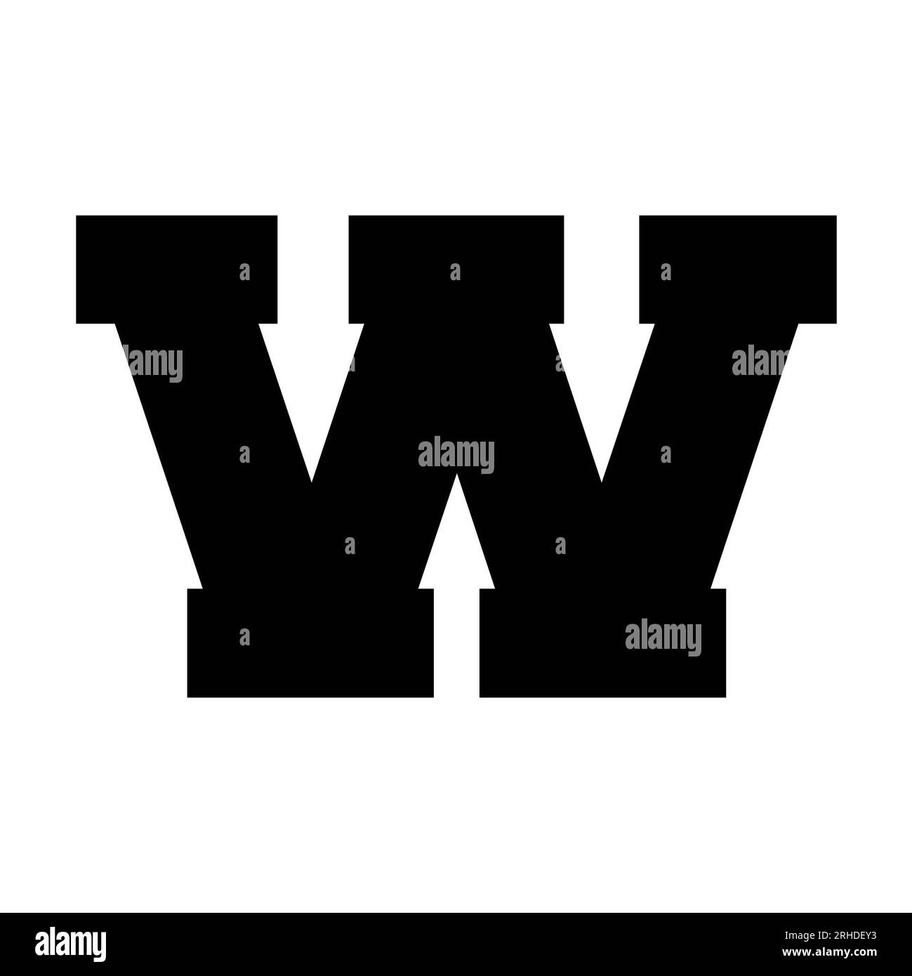 Maglia college W Letter con carattere sportivo su sfondo bianco. Isolato, senza illustrazione di sfondo. Foto Stock