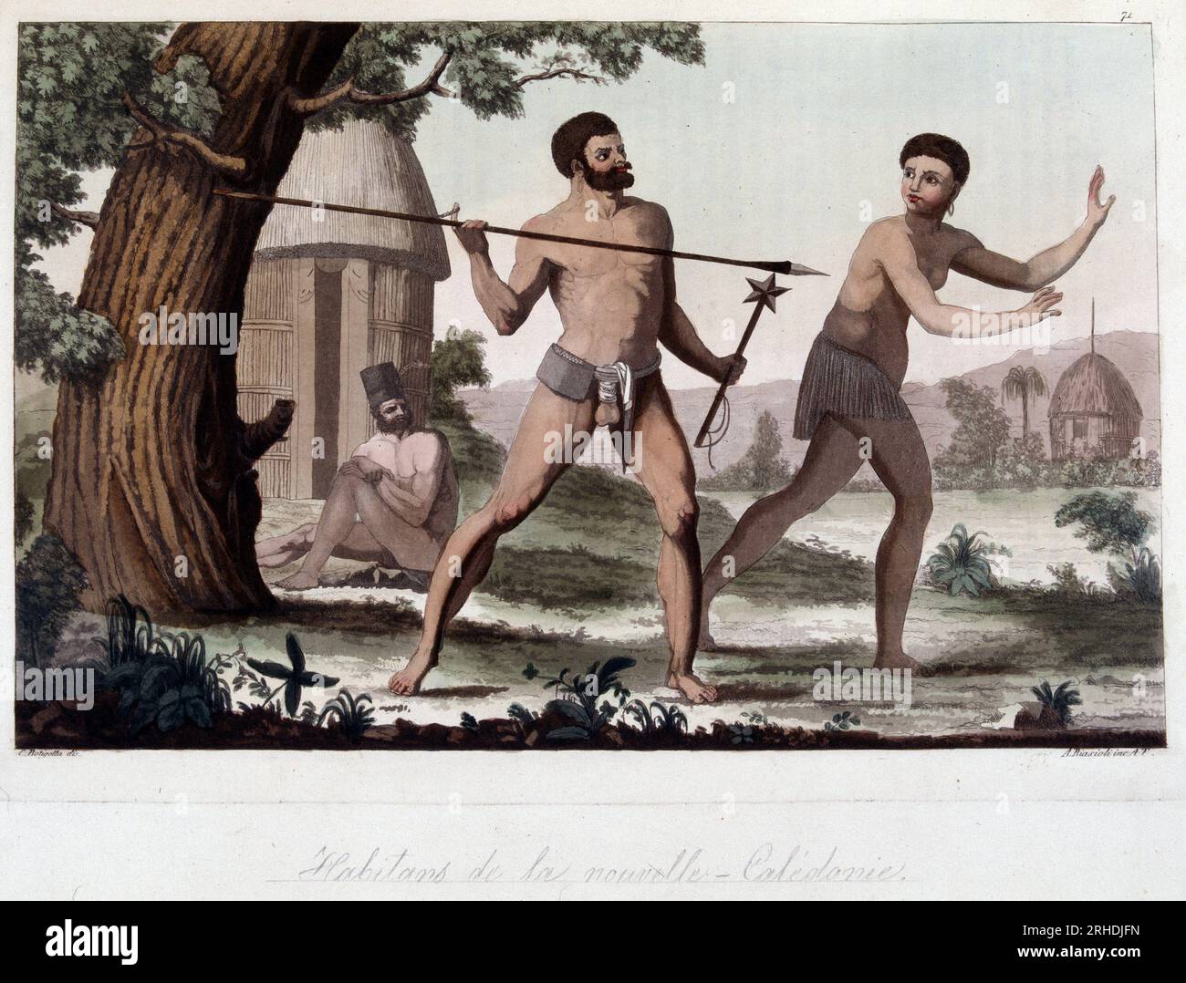 Gli abitanti de la Nouvelle Caledonie, debutto 19e siecle - in 'Le Costume ancien et moderne' de Jules Ferrario, 1819-1820 Foto Stock