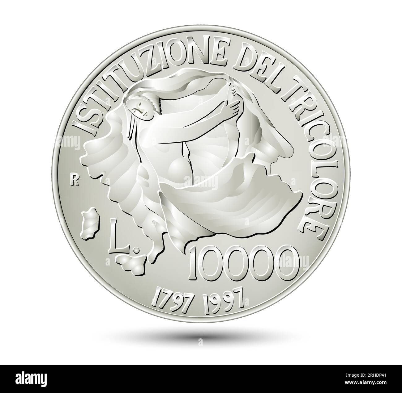 Diecimila lire italiane isolate su sfondo bianco. Illustrazione vettoriale. Illustrazione Vettoriale