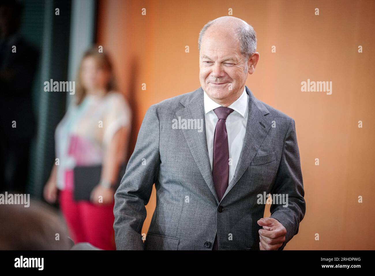 Berlino, Germania. 16 agosto 2023. Il Cancelliere Olaf Scholz (SPD) partecipa alla riunione del Gabinetto federale. Crediti: Kay Nietfeld/dpa/Alamy Live News Foto Stock