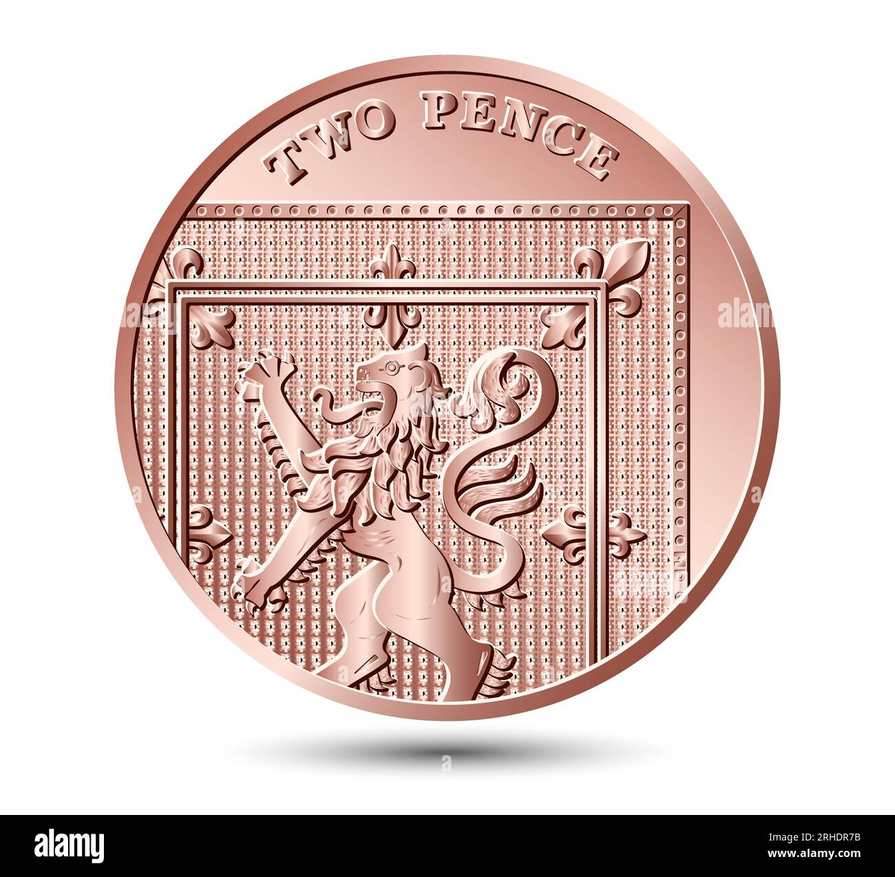 Due Pence Coin isolate su sfondo bianco. Illustrazione vettoriale. Illustrazione Vettoriale