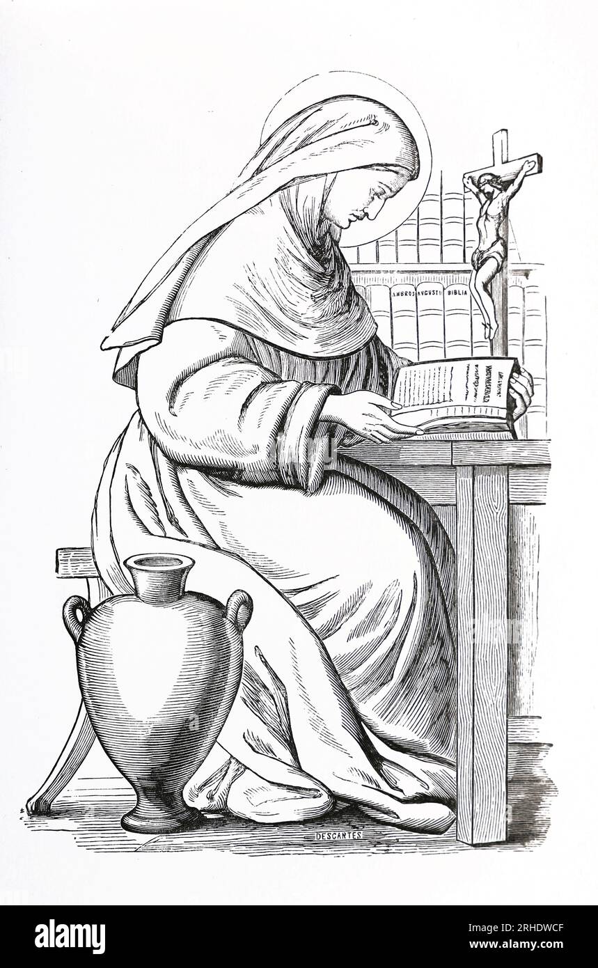 St. Segnorin (alias St Senhorina, Senorina o Segnorine). Badessa di San Jean de Vieyra a Basto (Portogallo). Incisione da Lives of the Saints di Sabin Baring-Gould. Foto Stock