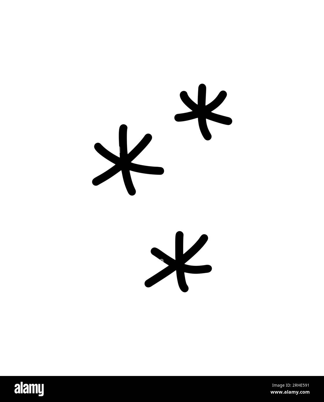 Fiocchi di neve disegnati a mano in stile doodle vettoriale, icona decorativa effetto emozione neve di Capodanno o Natale. Illustrazione Vettoriale