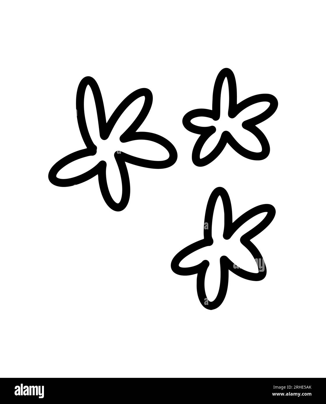 Silhouette astratta di fiori disegnata a mano. Contorno in bianco e nero semplice illustrazione vettoriale. Rami decorativi. Icona delle foglie primaverili ed estive. Doodle Illustrazione Vettoriale