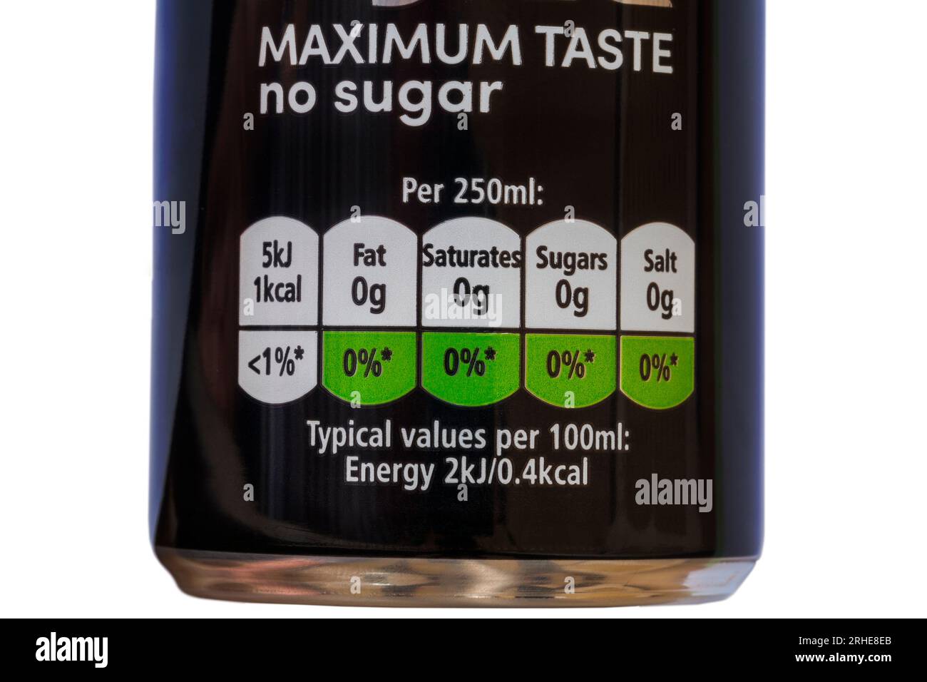 Informazioni nutrizionali sistema a semaforo etichettatura su lattina di Pepsi Max Maximum Taste no Sugar - codice colore Foto Stock