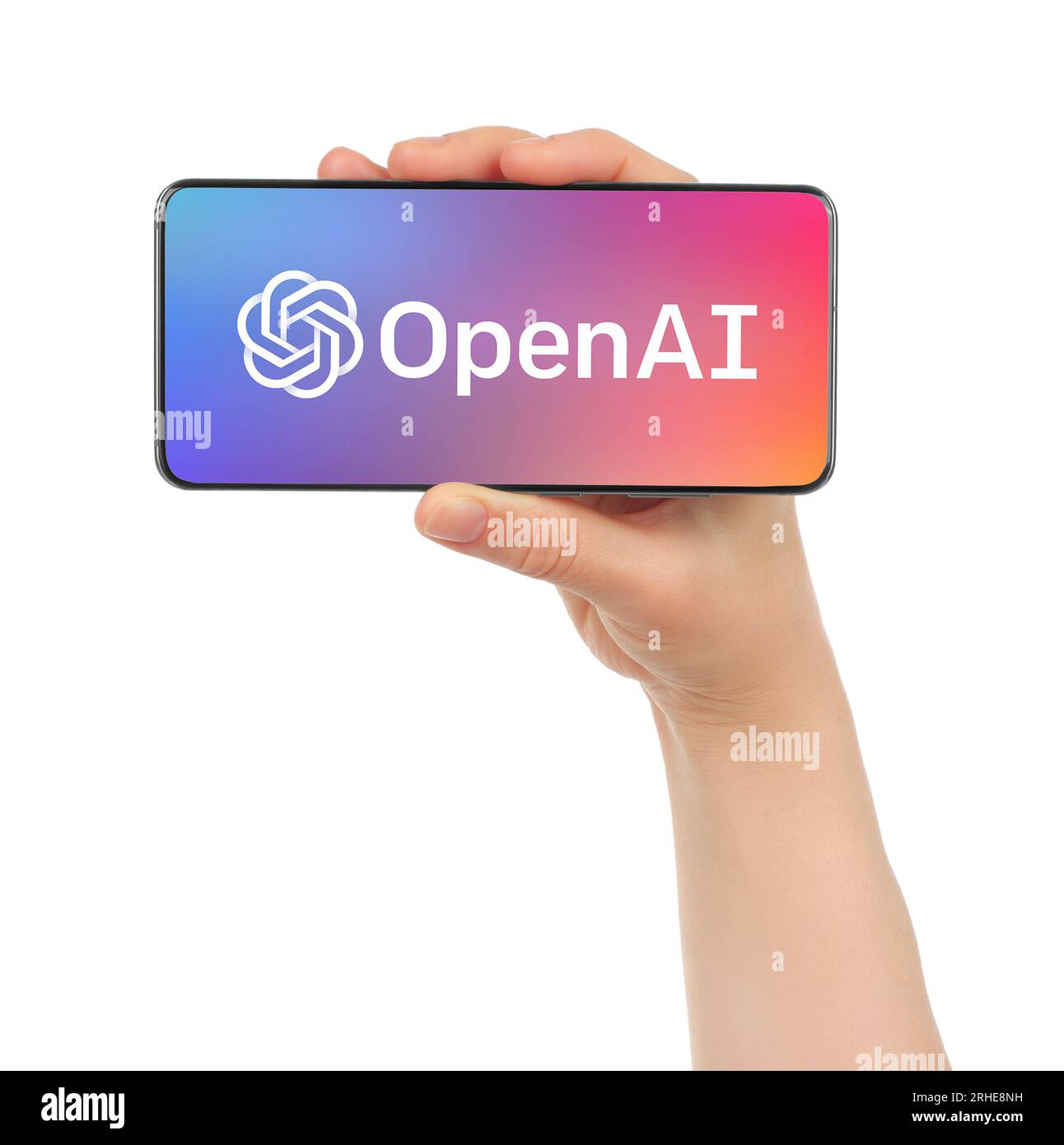 Kiev, Ucraina - 08 marzo 2023: Logo OpenAI sullo schermo del telefono in mano. OpenAI è un'organizzazione no-profit di ricerca sull'intelligenza artificiale che mira a farlo Foto Stock