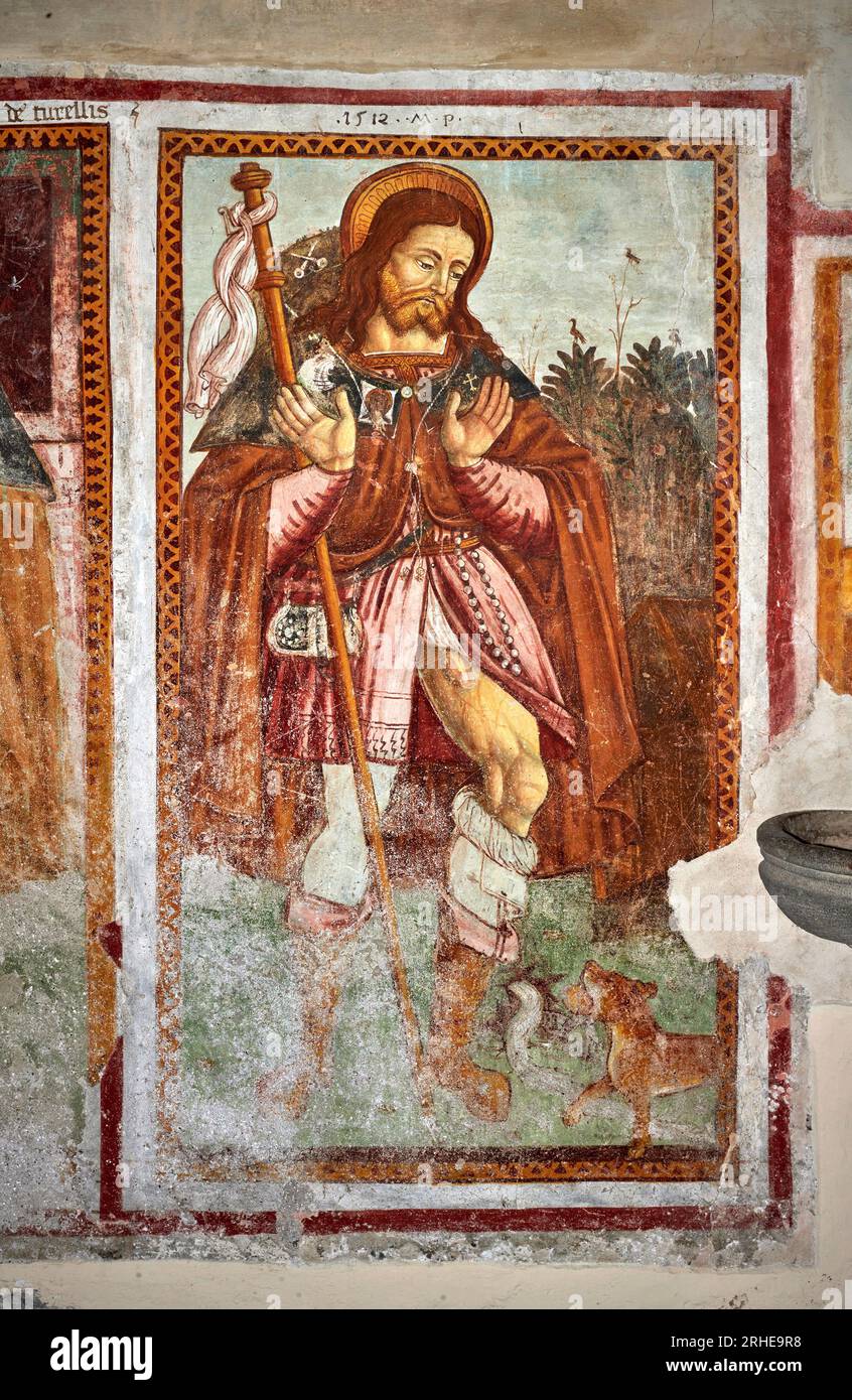 S. Rocco - affresco -pittore bergamasco - 1512 - Clusone (BG), Oratorio di San Defendente Foto Stock