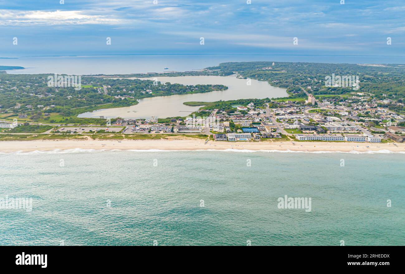 vista aerea di montauk dall'oceano Foto Stock