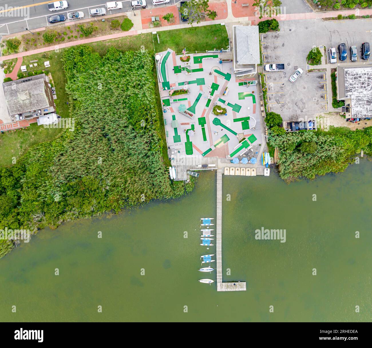 Vista aerea di un campo da minigolf a Montauk, New York Foto Stock