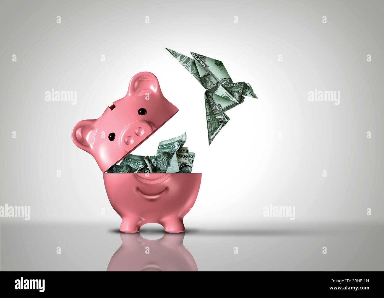 Il concetto di business di spendere denaro e flusso di cassa come metafora finanziaria personale come metafora finanziaria per il debito o il credito come simbolo bancario o bancario Foto Stock