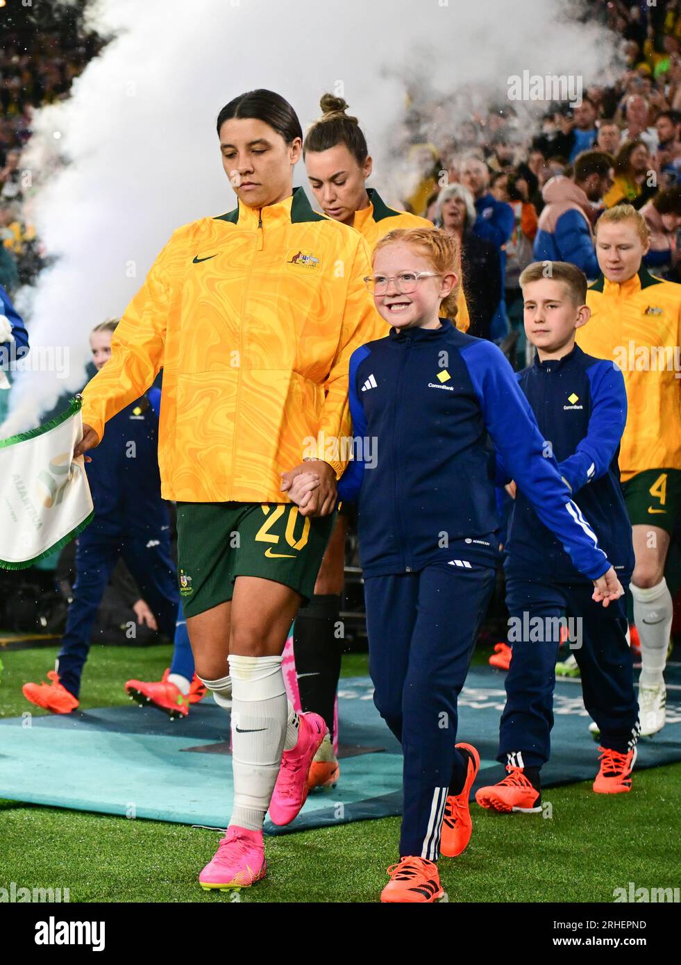 Sydney, Australia. 16 agosto 2023. Samantha May Kerr della squadra di calcio femminile australiana è vista durante la partita della Coppa del mondo femminile FIFA 2023 tra Australia e Inghilterra tenutasi allo Stadium Australia di Sydney. Punteggio finale Inghilterra 3:1 Australia credito: SOPA Images Limited/Alamy Live News Foto Stock