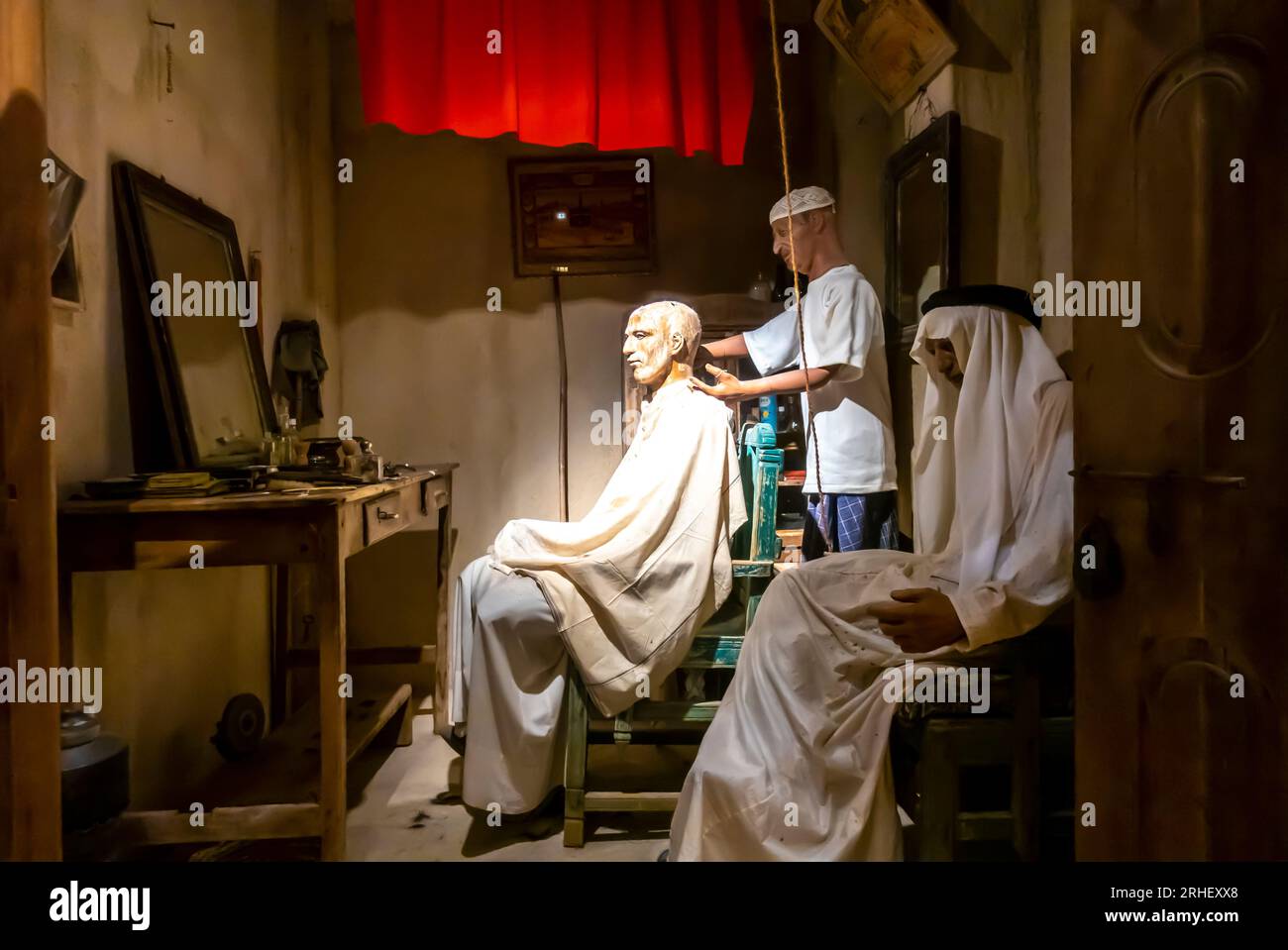 Barbiere tradizionale in Bahrain. Set di installazione del museo Foto Stock