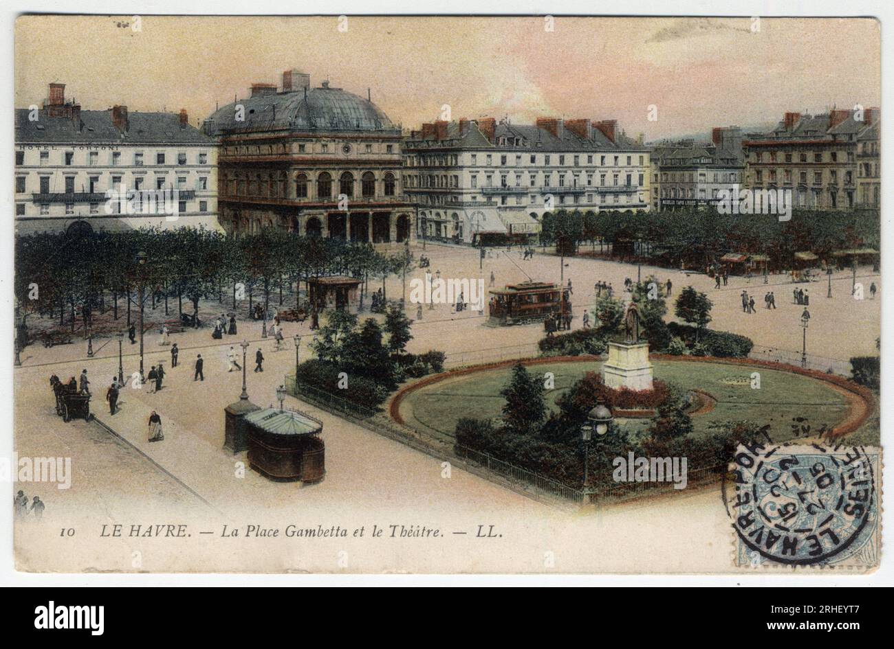 Normandie, Seine Maritime (76), le Havre : vue de la Place Gambetta (aujourd'hui Place Charles-de-Gaulle) et du Theatre - carte postale datee 1905 Foto Stock