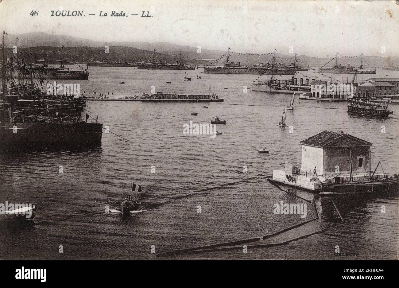 Provence Alpes Cote d'Azur, Var (83), Toulon : vue de la rade - carte postale fin 19eme-20eme siecle Foto Stock