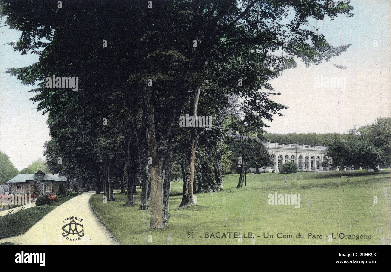 Parigi : vue de l'Orangerie dans le parc de Bagatelle - carte postale fin 19eme-debut 20eme siecle Foto Stock