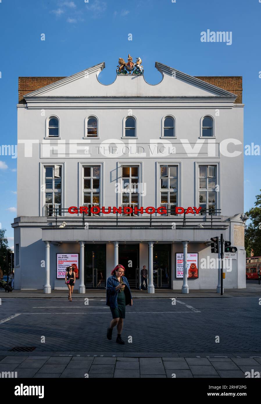 Londra, Regno Unito: The Old Vic, un famoso vecchio teatro (teatro) al 103 The Cut di Londra. Attualmente in riproduzione Groundhog Day. Foto Stock
