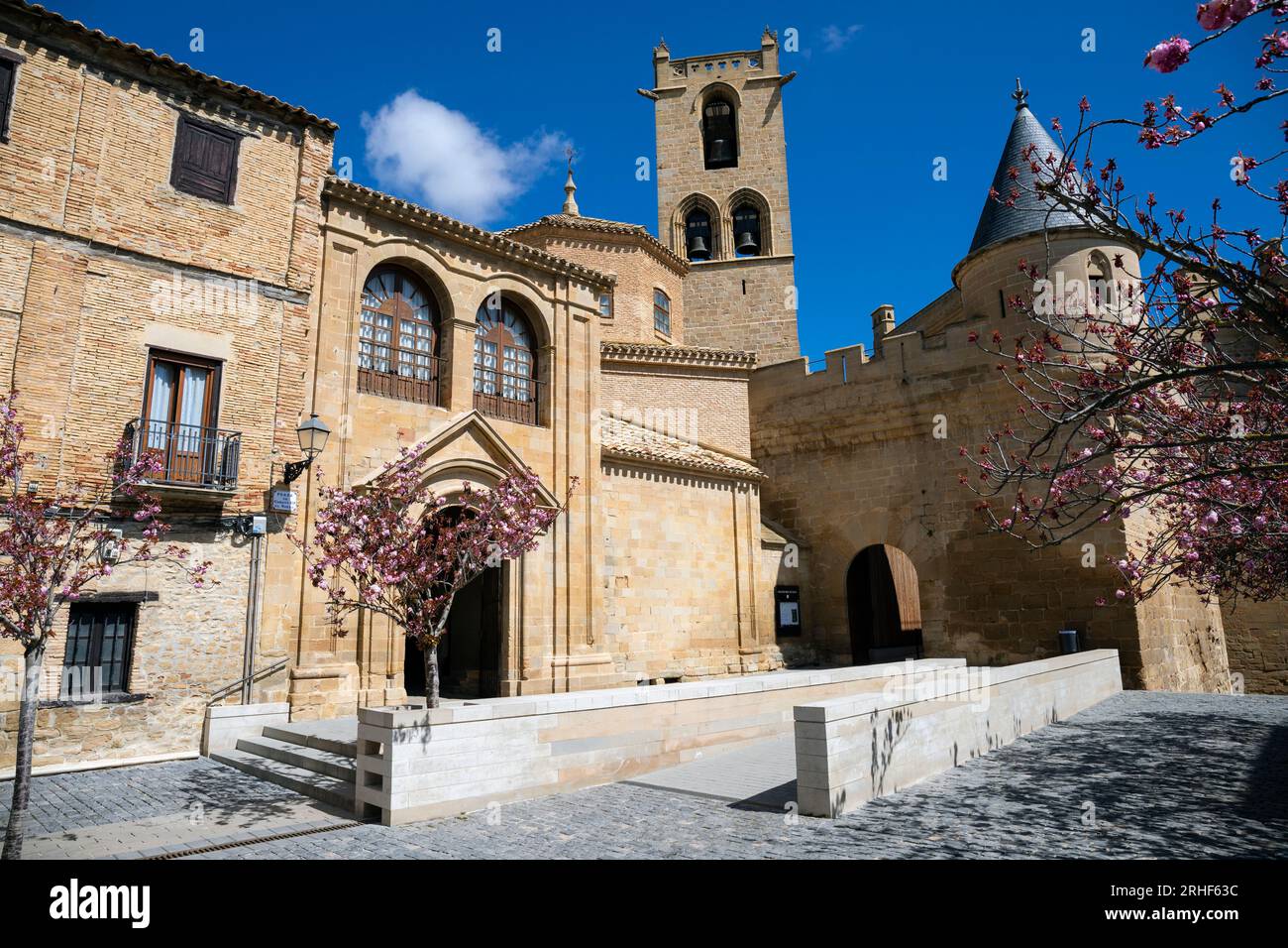 Europa, Spagna, Navarra, Olite, il Palazzo reale di Olite (Palacio Real de Olite) e la Iglesia de Santa Maria la Real (Chiesa) Foto Stock