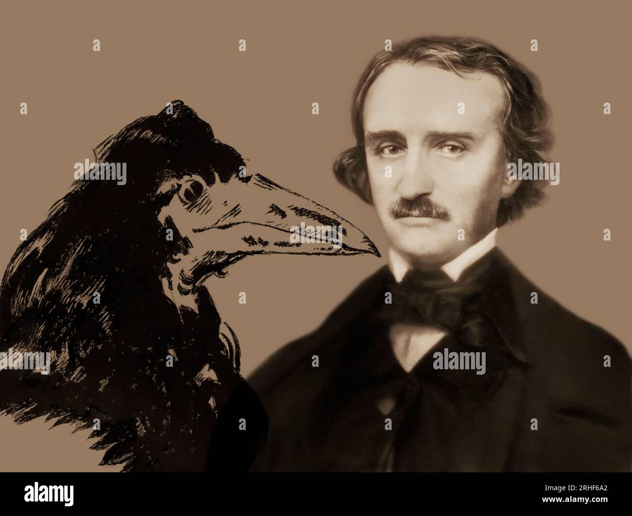 Ritratto di Edgar Allan PoE, The Raven, di Edouard Manet, 1875, editato digitalmente Foto Stock