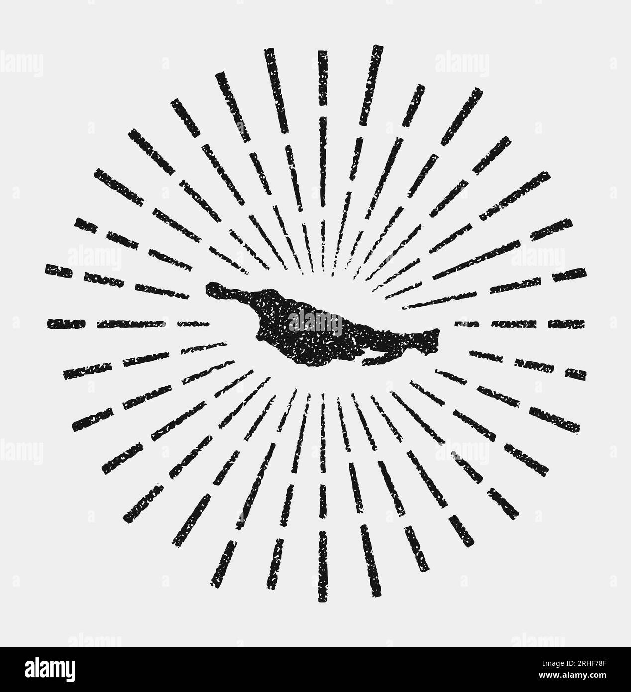 Mappa d'epoca dell'isola di Little San Salvador. Grunge Sunburst intorno all'isola. Illustrazione Vettoriale