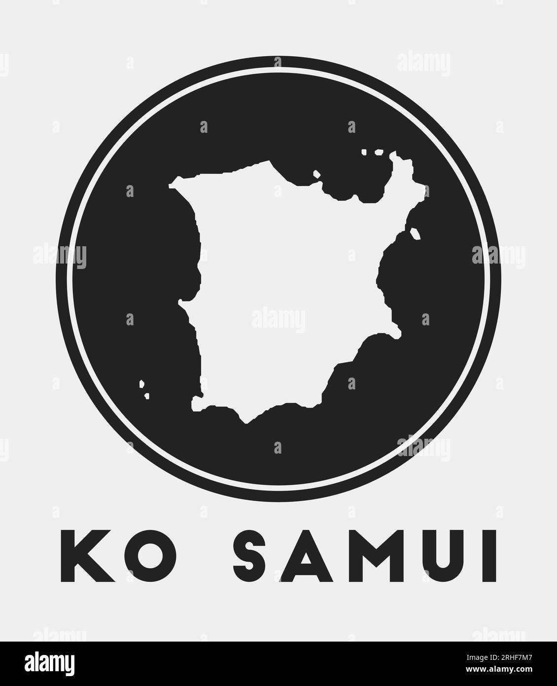Icona di Ko Samui. Logo rotondo con mappa dell'isola e titolo. Elegante distintivo Ko Samui con mappa. Illustrazione vettoriale. Illustrazione Vettoriale