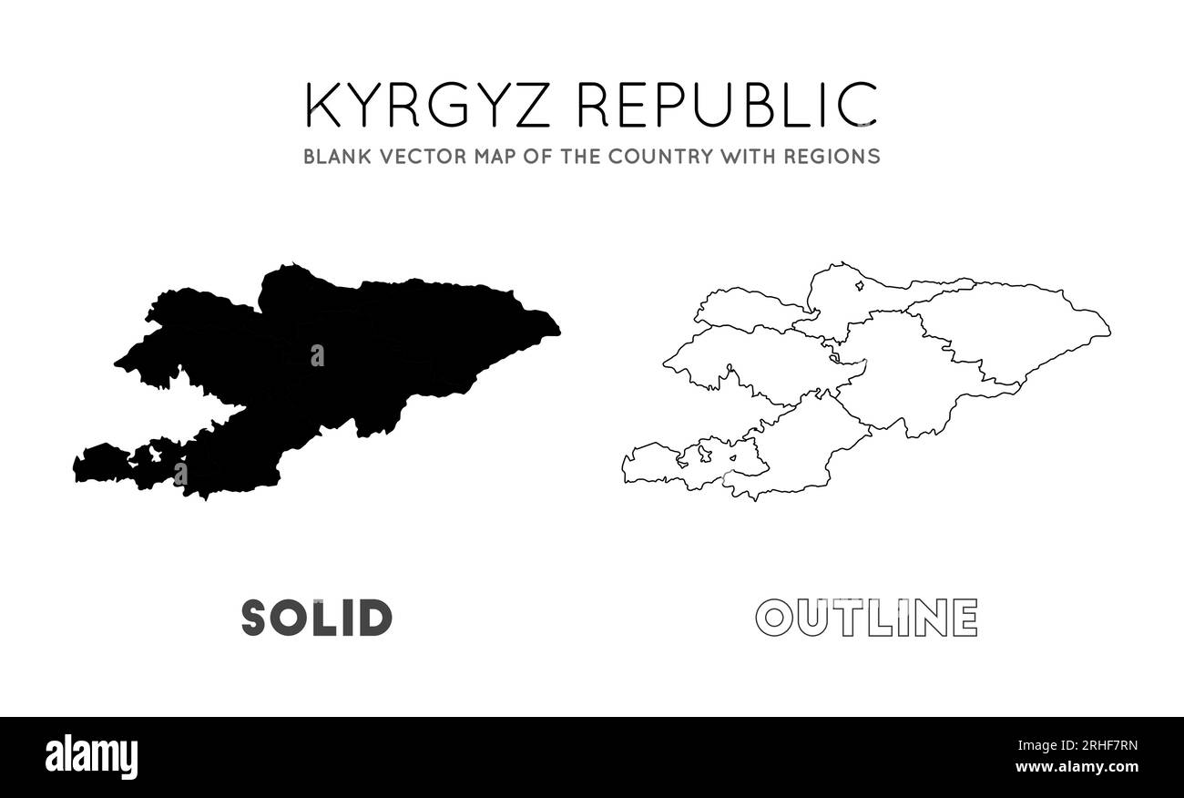 Mappa del Kirghizistan. Mappa vettoriale vuota del paese con le regioni. Confini del Kirghizistan per la tua infografica. Illustrazione vettoriale. Illustrazione Vettoriale