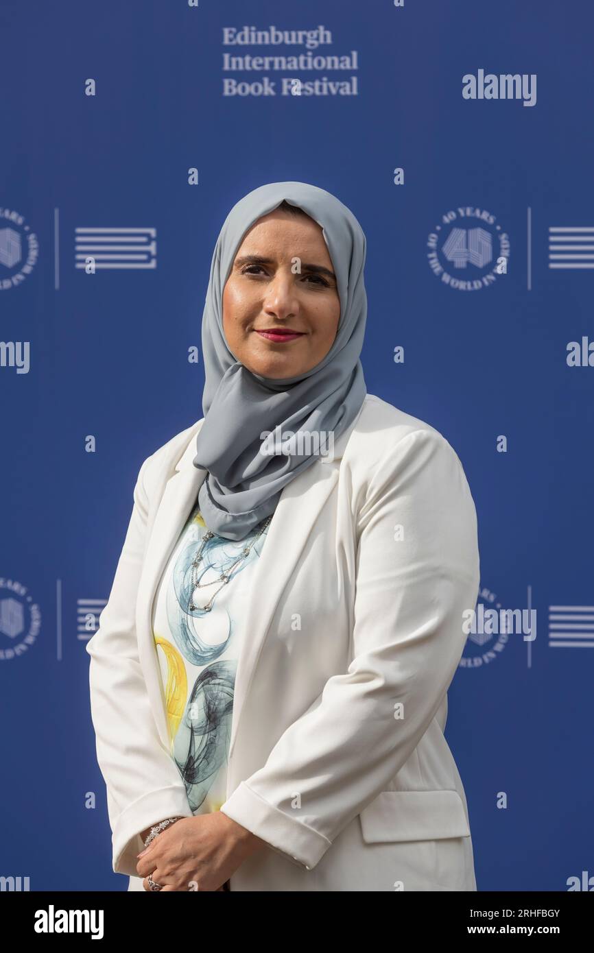 Edimburgo, Regno Unito. 16 agosto 2023. Vincitore del Booker Prize Jokha Alharthi al Festival del libro di Edimburgo. Il suo nuovo libro Bitter Orange Tree è finalista per i James Tait Black Prizes di quest'anno. Credito: Tom Duffin/Alamy Live News. Foto Stock