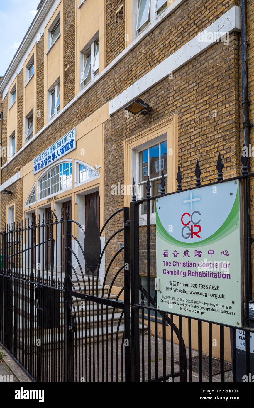 Christian Centre for Gambling Rehabilitation Londra. Situato nella King's Cross Methodist Church di Londra. Fondata nel 1996 da leader cristiani cinesi. Foto Stock