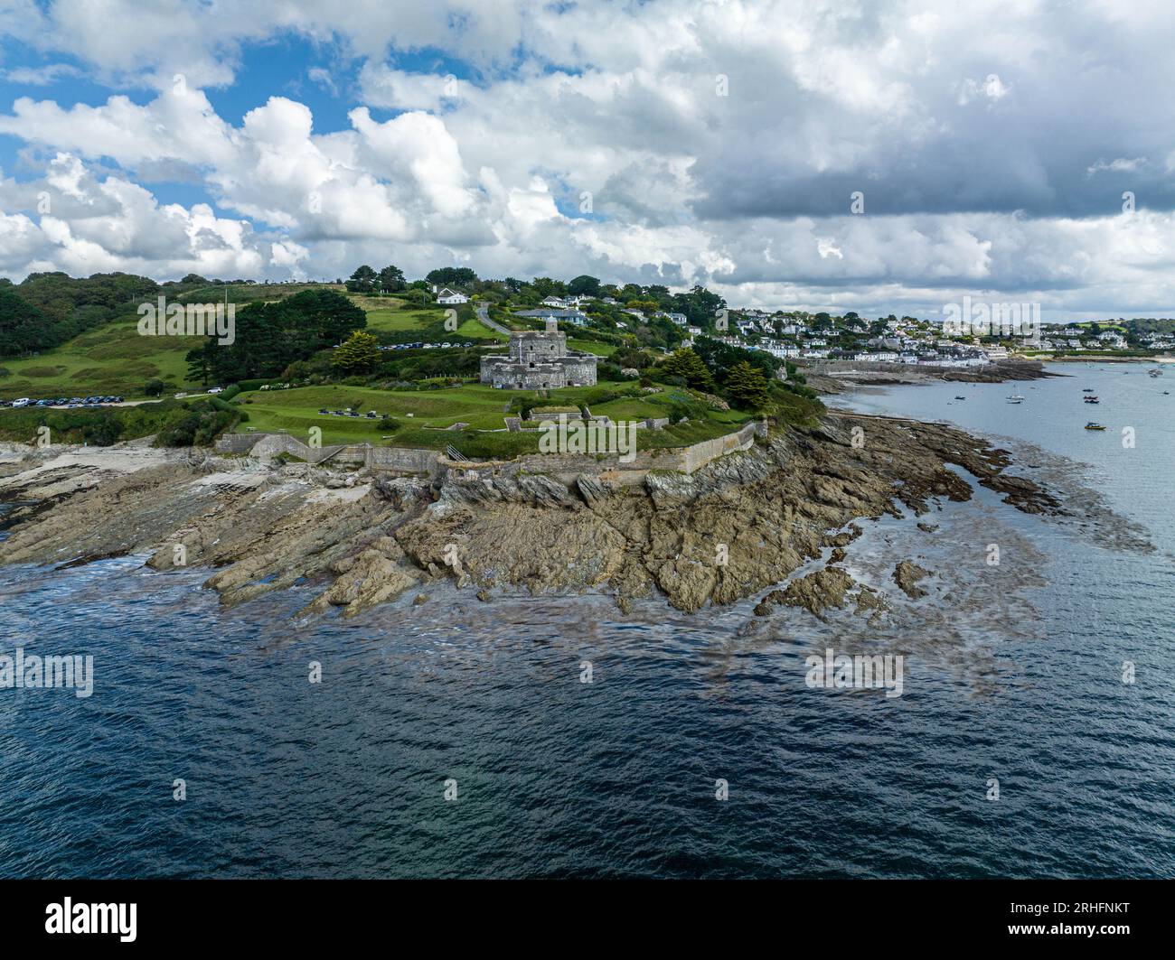 Castello di St Mawes Truro Cornovaglia, vista aerea di questo castello Foto Stock