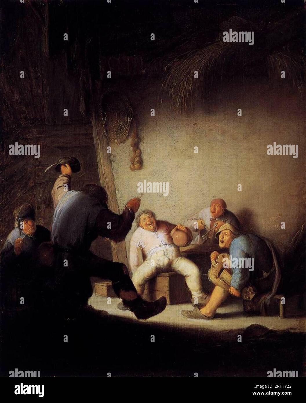 Contadini che bevono e fanno musica in un fienile 1630s (1630 - 1635) di Adriaen van Ostade Foto Stock