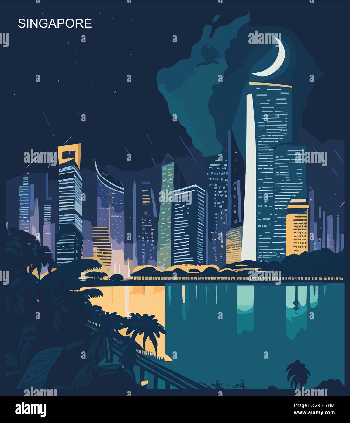 Design con poster notturno a Singapore Illustrazione Vettoriale