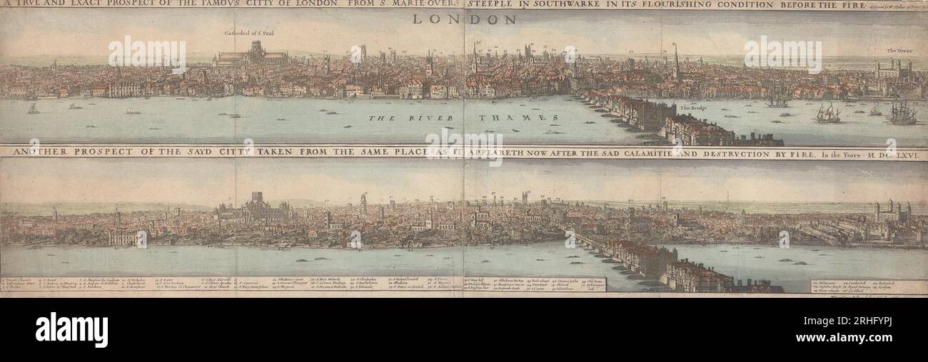 (i) Un vero ed esatto Prospect della famosa Citty di Londra... (ii) un altro Prospect della Sayd Citty preso dallo stesso posto... 1666 di Wenceslaus Hollar Foto Stock